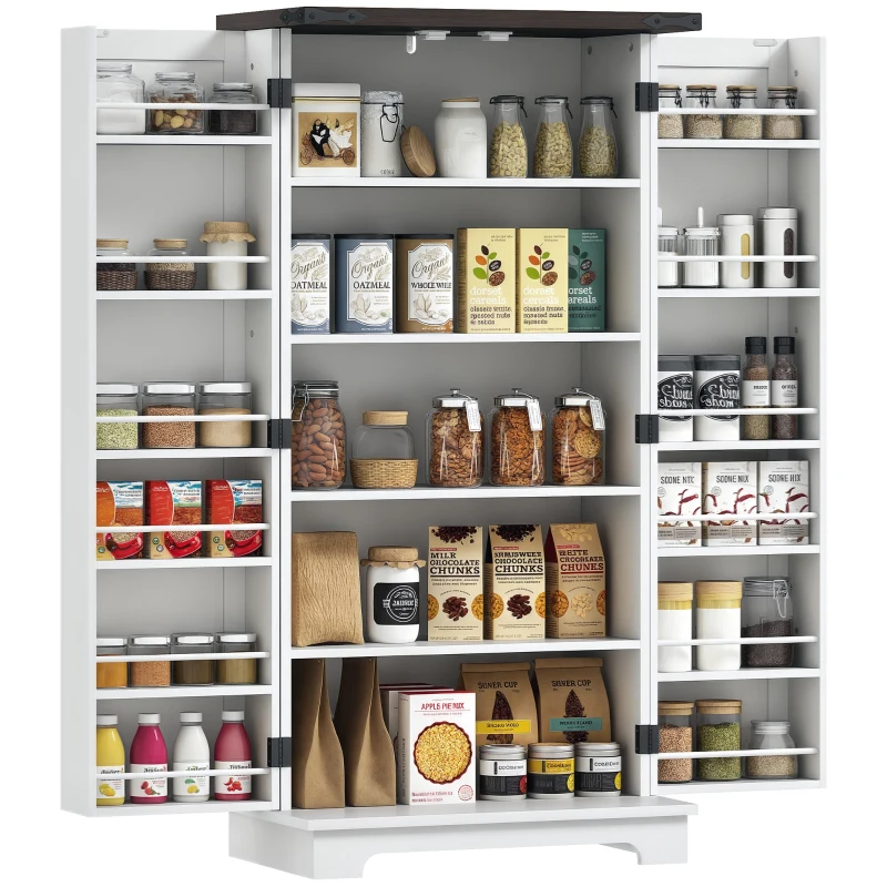 HOMCOM 47" Kitchen Pantry Storage Cabinet, Farmhouse Kitchen Pantry Cabinet with Adjustable Shelves and Door Shelves, White