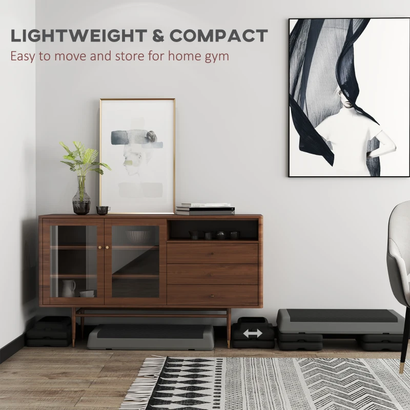 Soozier Adjustable Exercise Step Platform, 3-Level with Risers 4", 6", 8" Aerobic Stepper, 550lbs Weight Capacity, Grey