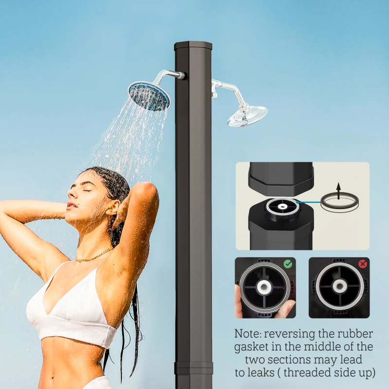 Outsunny 9.2 Gallon Slolar Heated Outdoor Shower with 2 Free-Rotating Shower Heads and Foot Showers for Poolside Beach Spa, 7.1ft