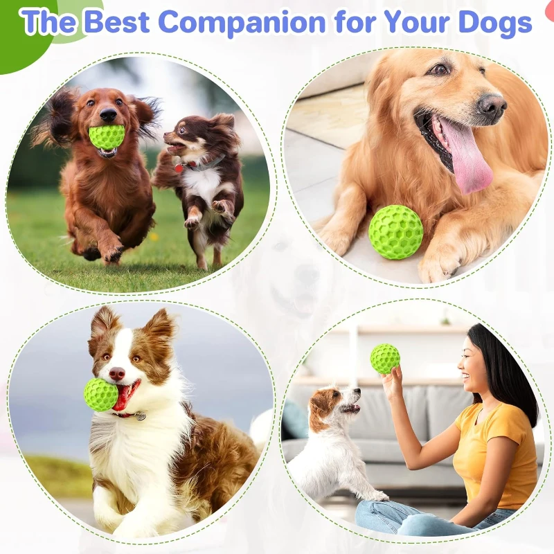 Indestructible Squeaky Dog Balls with High-Stretch Material, Honeycomb Texture, Tough Chew Toys for Large Breeds, 3" L x 3" W x 3" H, Green