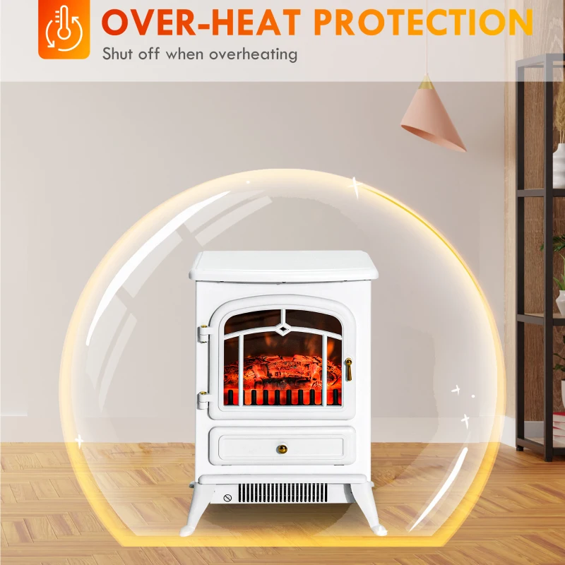 HOMCOM Fireplace Stove, Electric Fireplace Heater with Realistic LED Flames and Logs, 725W/1450W, White