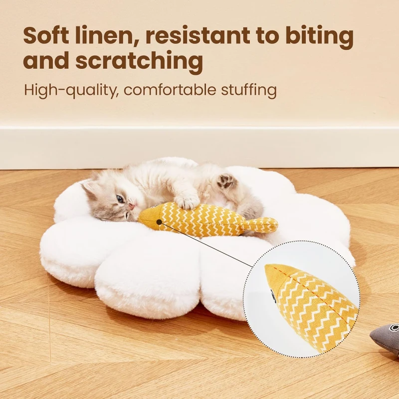 3-Pack Potaroma Cat Toys Fish with Catnip, Crinkle Sound, Interactive Kicker Toys for Indoor Cats, 8" L x 2.5" W x 2" H, Yellow+Orange+Grey