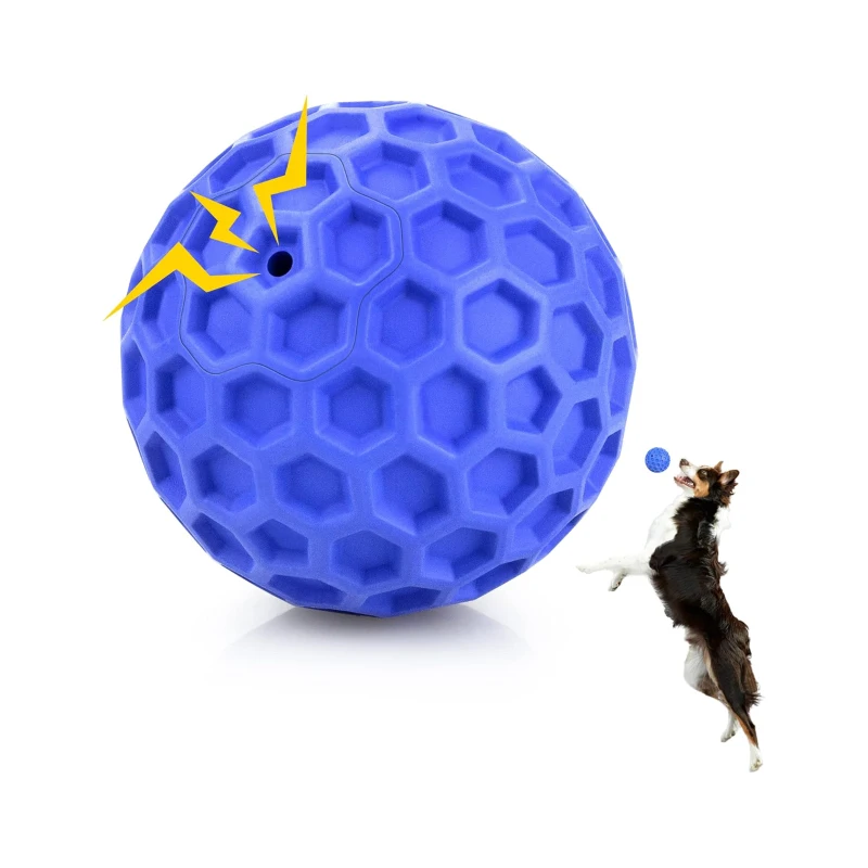 Indestructible Squeaky Dog Ball with High-Stretch and Durable Design, Interactive Chew Toy for Aggressive Chewers, 3" L x 3" W x 3" H, Bluei