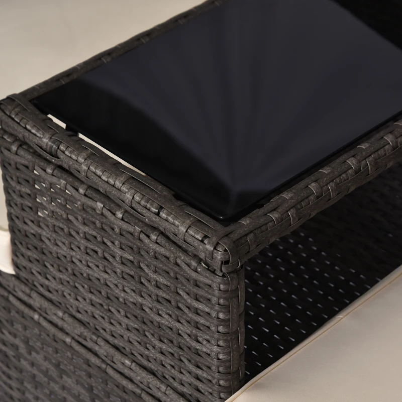 Outsunny 2 Seat Rattan Wicker Chair with Cushion Garden Bench with Tea Table Backyard All Weather Padded Seat Grey