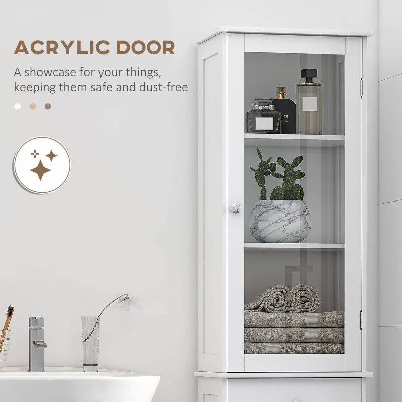 kleankin Tall Bathroom Cabinet, Bathroom Storage Cabinet with Drawers, 2 Doors and Adjustable Shelves, White