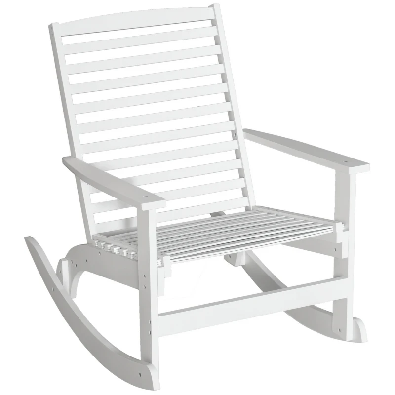 Outsunny Patio Rocking Chair Non-slip Porch Rocker for Balcony Garden Terrace Bamboo White