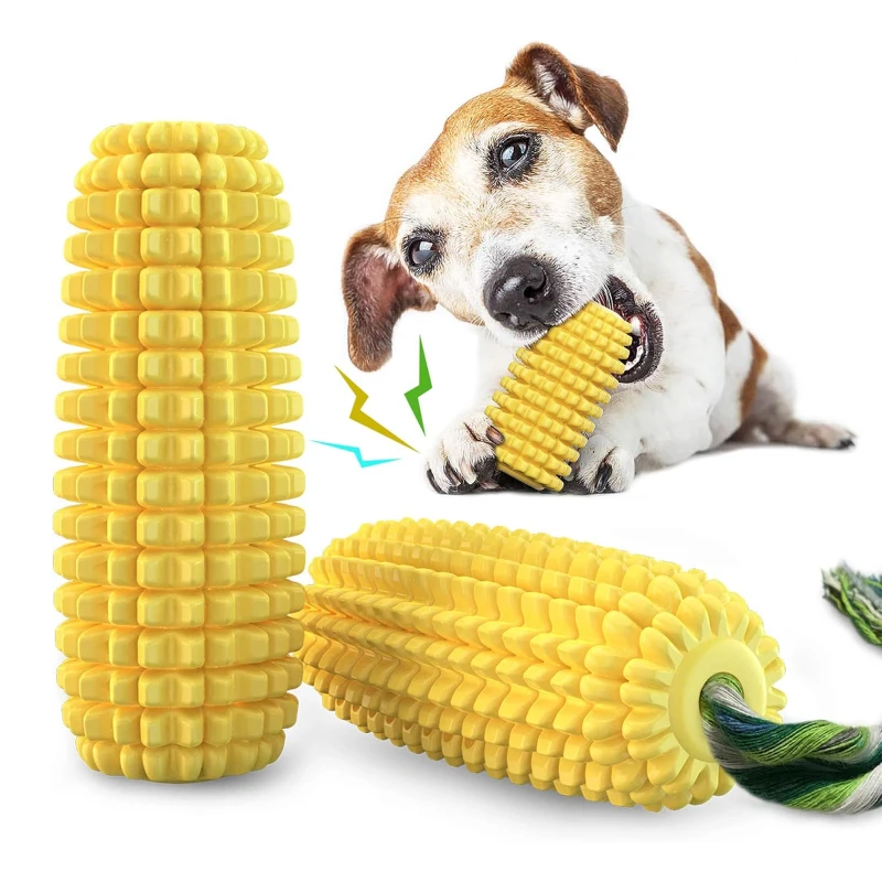 Carllg Indestructible Dog Chew Toy for Aggressive Chewers, Squeaky Interactive Corn Stick for Small to Large Breeds, 6" L x 2" W x 2" H, Yellow