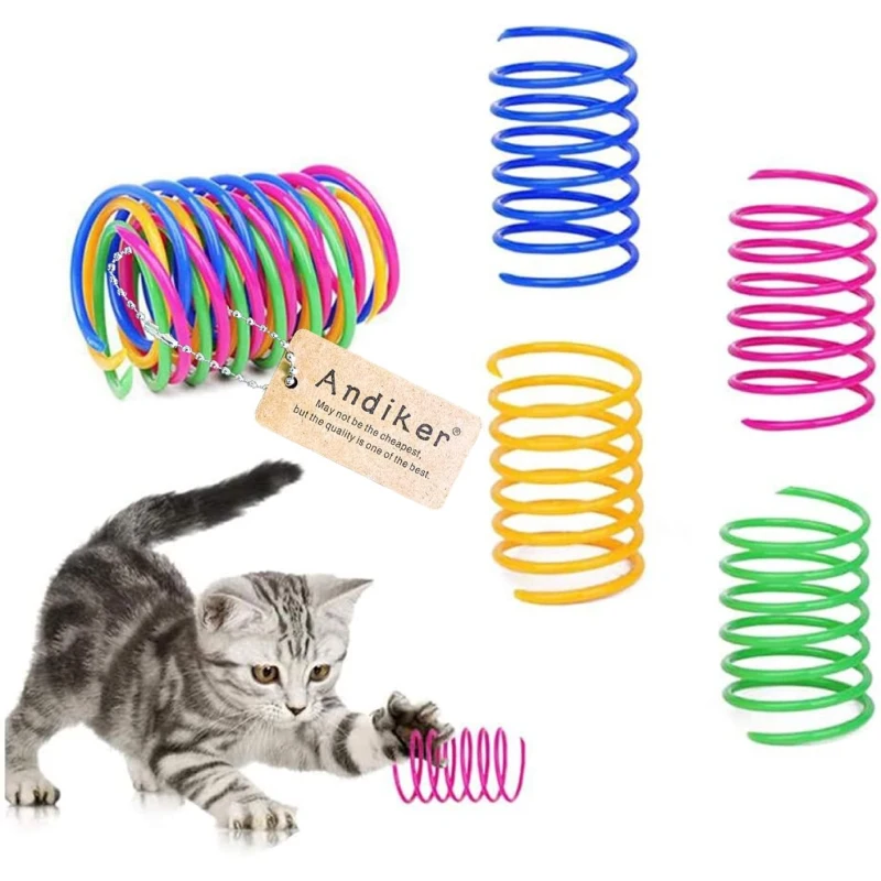 12-Piece Cat Spiral Spring Toy Set, Interactive and Durable Heavy Plastic Springs for Swatting, Biting, Hunting, 2" L x 1" W x 1" H, Multicolor