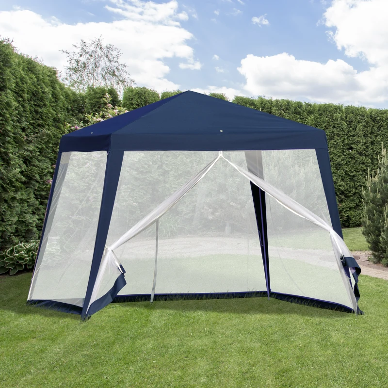 Outsunny 10x10ft Party Tent Canopy with Netting, Patio Screen House Slant Leg Outdoor Gazebo Sun Shade Shelter, Blue