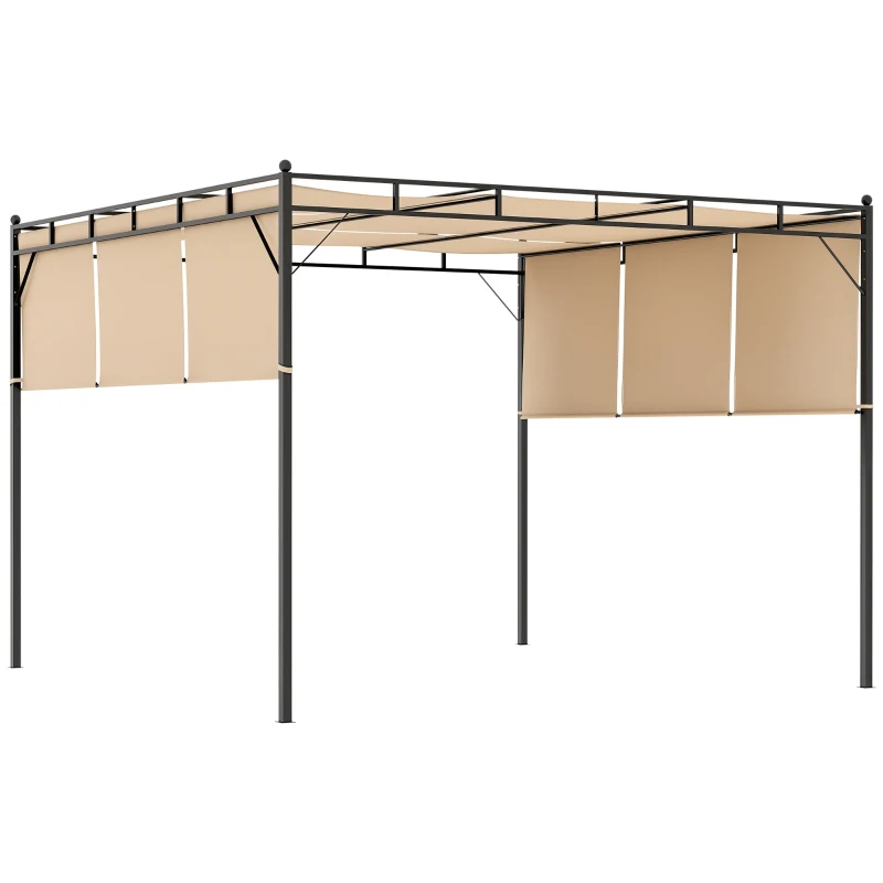 Outsunny 10' x 10' Patio Pergola, Patio Gazebo Sun Shade Shelter with Retractable Canopy, Steel Frame for Outdoor, Garden, Deck, Beige