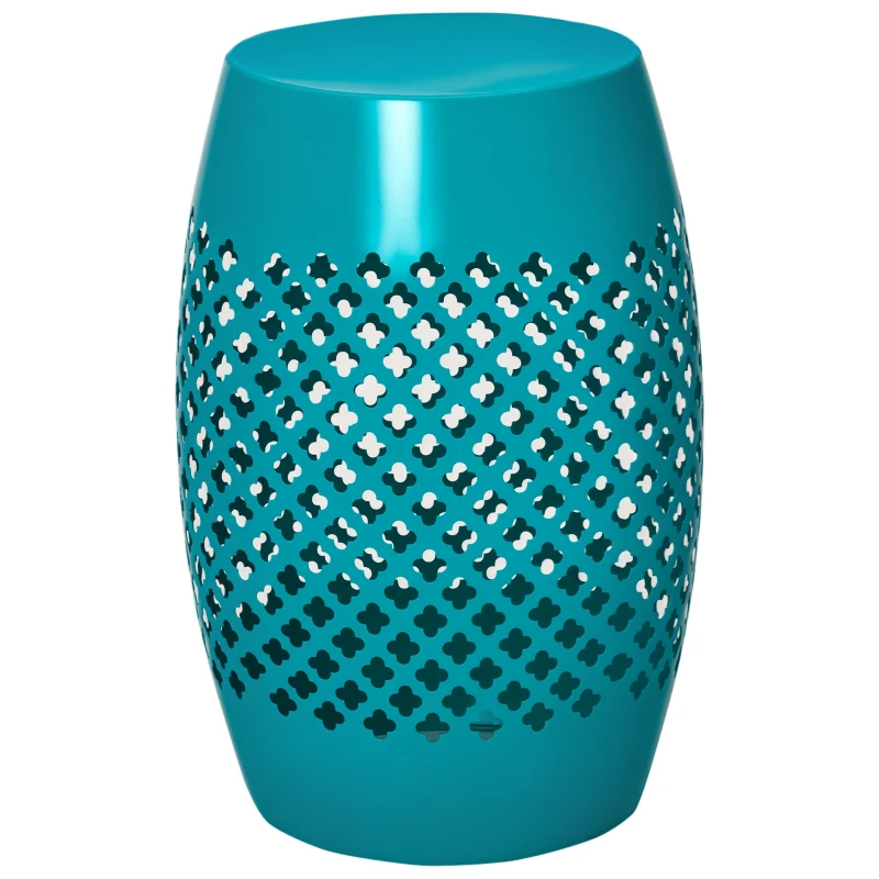 Outsunny 12.5" Steel Patio End Table, Round Hollow Drum Side Table, Accent Table for Indoor and Outdoor, Teal
