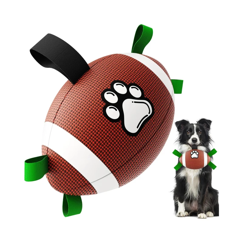 Dog Soccer Ball with Durable Water-Resistant Design, Interactive Tug-of-War Toy for Small and Medium Dogs, 8" L x 5" W x 5" H, Brown