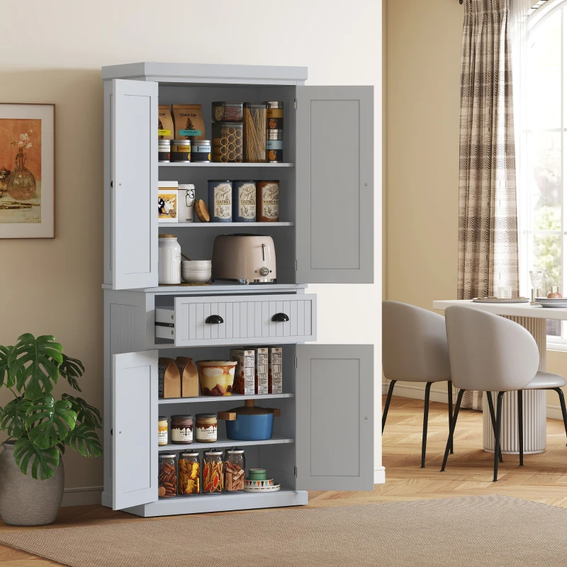 HOMCOM 72" Kitchen Pantry, Freestanding Storage Cabinet with Drawer, Doors, Grey