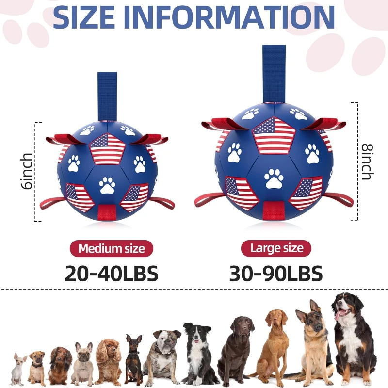 Interactive Dog Soccer Ball Toy with Straps, Convenient Package, Durable Water Toy for Small to Medium Dogs, 6" L x 6" W x 6" H, Blue+Red
