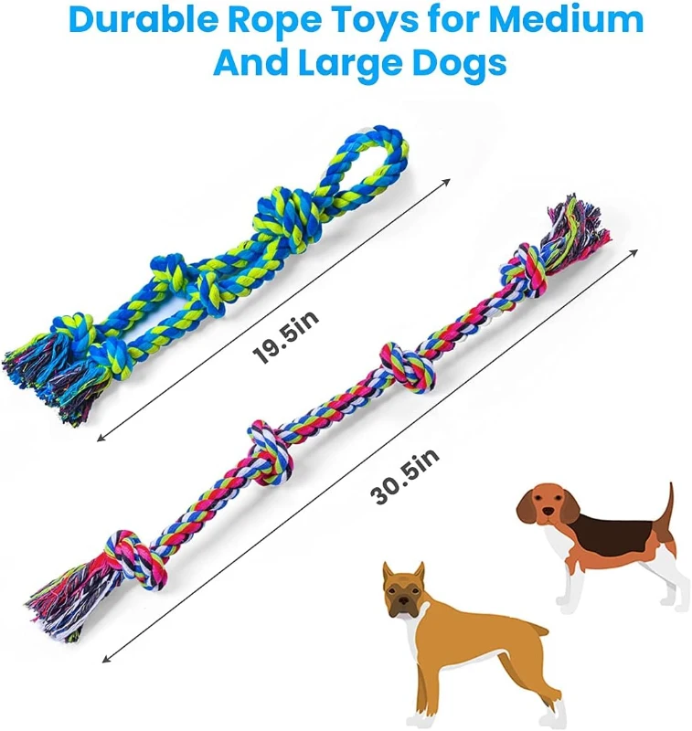 2 Pack Tug of War Toy with Teeth Cleaning Feature, Heavy Duty Dog Rope Toys for Large Breed Chewers, 6" L x 6" W x 2" H, Green+Red