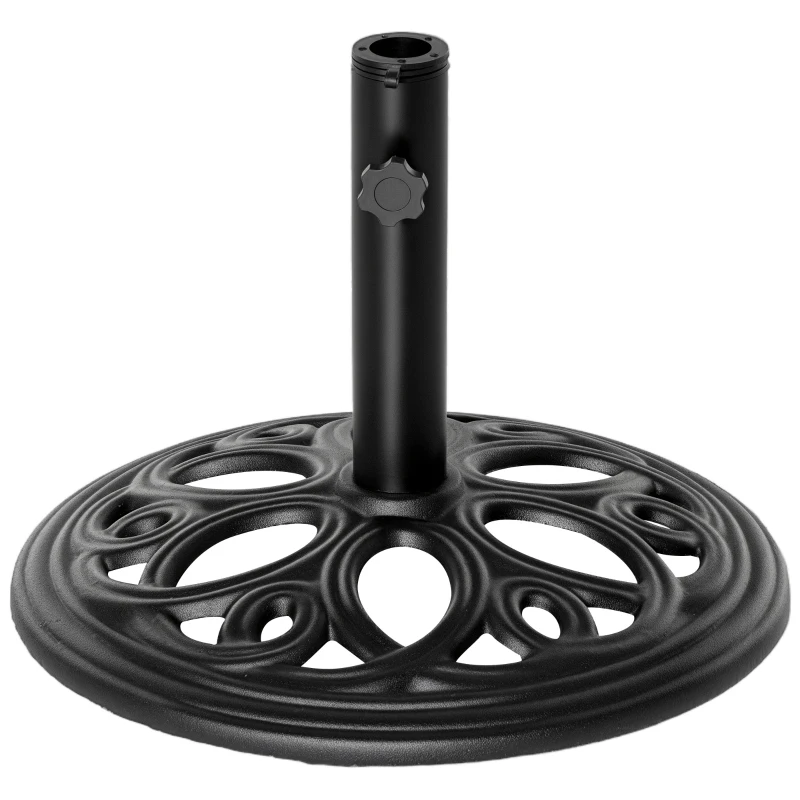Outsunny 25lbs Cast Iron Round Patio Umbrella Base Stand, Umbrella Holder for Outdoor, Patio, Garden, Deck and Beach, Fit Dia. 1.5", 2" Pole, Black