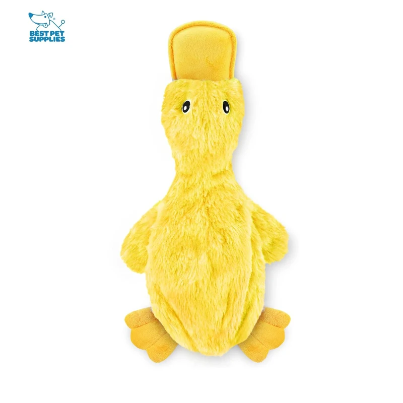 Crinkle Dog Toy with Soft Squeaker, Fun Indoor Chew and Play Toy, No Stuffing Duck for All Breeds, 15.5" L x 7.5" W x 1.5" H, Yellow