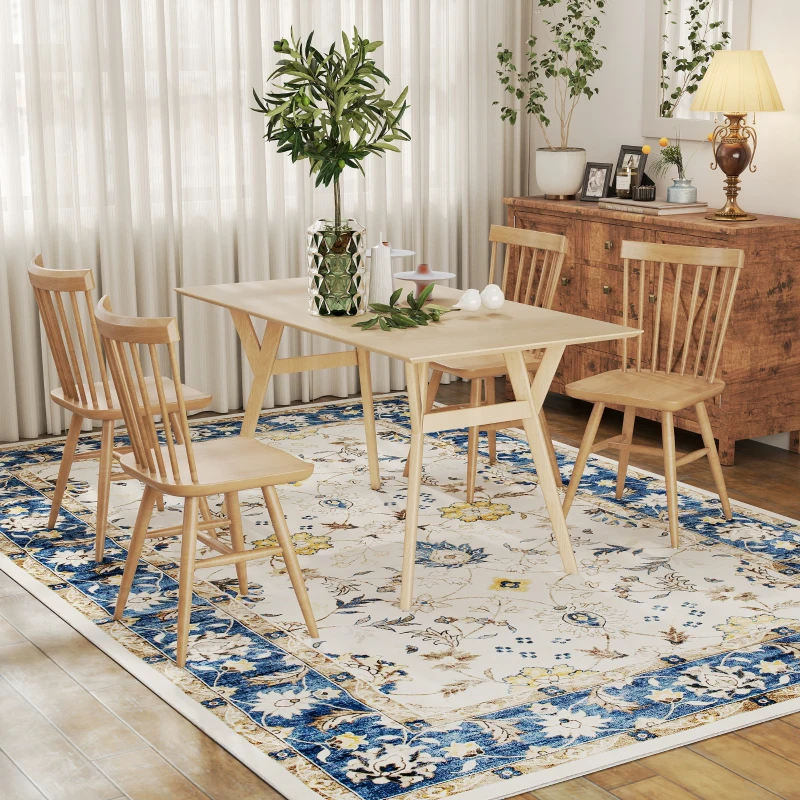 HOMCOM Machine Washable Area Rug 8x10, Non-Slip Boho Floral Print Floor Carpet for Living Room, Bedroom, Dining Room, Blue