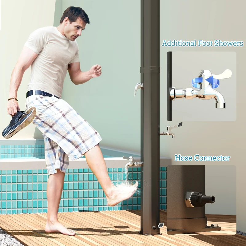 Outsunny 9.2 Gallon Slolar Heated Outdoor Shower with 2 Free-Rotating Shower Heads and Foot Showers for Poolside Beach Spa, 7.1ft