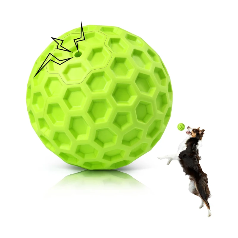 Indestructible Squeaky Dog Balls with High-Stretch Material, Honeycomb Texture, Tough Chew Toys for Large Breeds, 3" L x 3" W x 3" H, Green