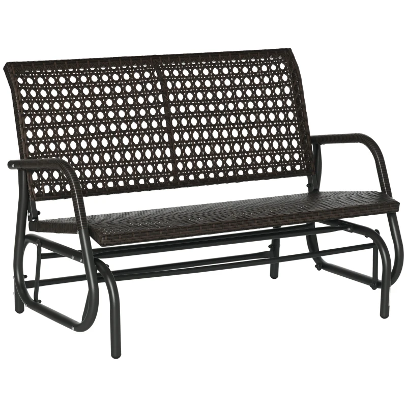 Outsunny 2 Seater Wicker Outdoor Glider Bench, Patio Swing Garden Bench, Garden Loveseat Rocking Chair, w/ Extra Wide Seat, Curved Backrest for Backyard, Poolside, Lawn, Brown