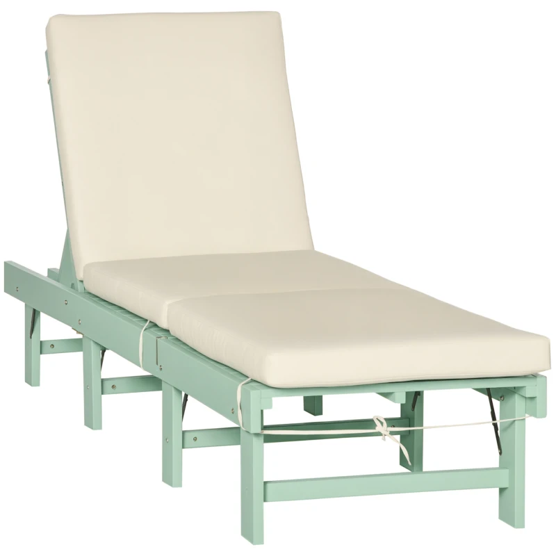 Outsunny Wooden Folding Chaise Lounge, Outdoor Chaise Lounge Chair, Garden Reclining Tanning Chair with 4 Adjustable Back Soft Cushions, Green