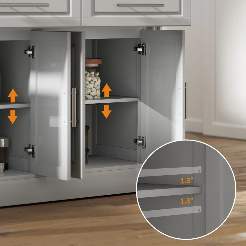 HOMCOM Rolling Kitchen Island Cart with Wheels, Portable Island Table for Kitchen with Stainless Steel Top, Adjustable Shelves, 2 Drawers, Spice, Knife and Towel Rack, Gray