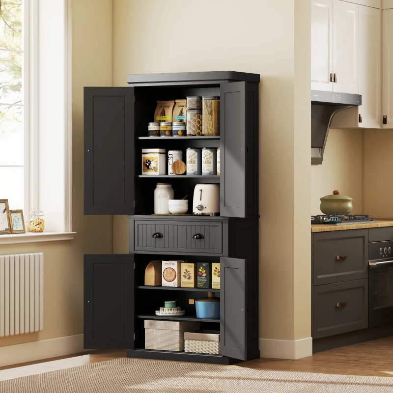 HOMCOM 72" Kitchen Pantry, Freestanding Storage Cabinet with Drawer, Doors, Black