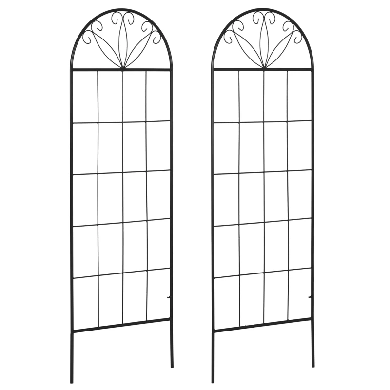 Outsunny Metal Garden Trellis Pack of 2 for Climbing Plants, Arched Grid Trellis Panels, 20" x 60", Black