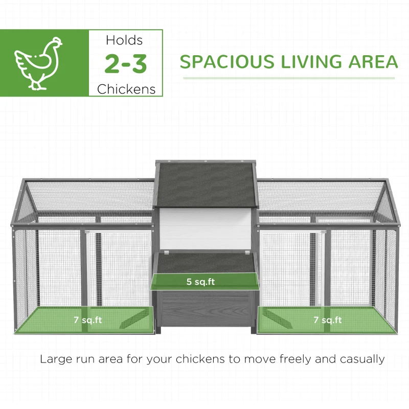 PawHut 100" Chicken Coop Poultry Cage with Double Run, Nesting Box, Gray(m-4)