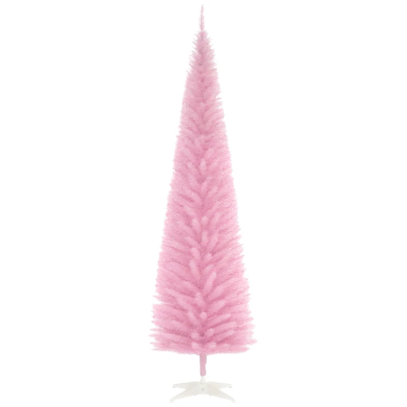 HOMCOM 7' Artificial Pencil Christmas Tree, Slim Xmas Tree with 499 Realistic Branch Tips and Plastic Stand, Pink