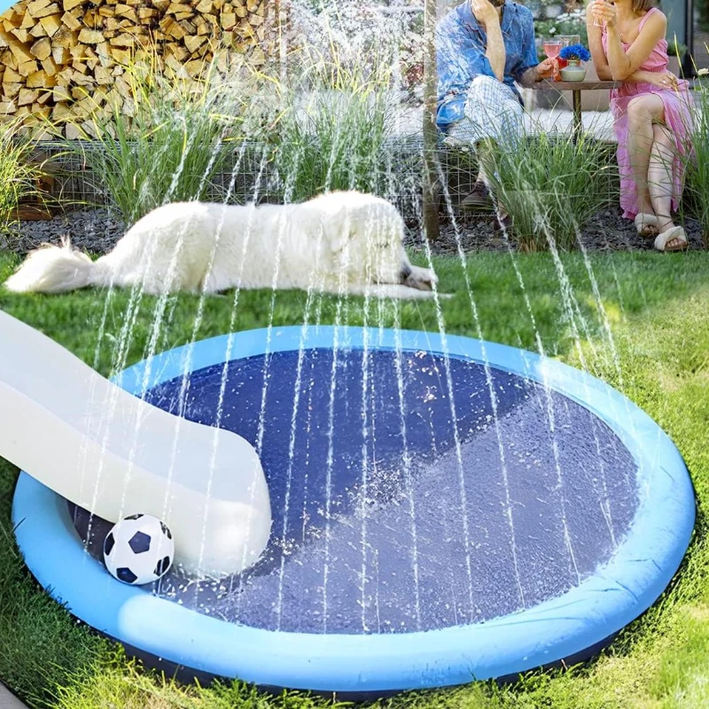 Peteast Anti-Slip Splash Pad with Adjustable Water Pressure, Durable Outdoor Water Play Mat for Dogs and Kids, 67" L x 67" W x 3" H, Blue