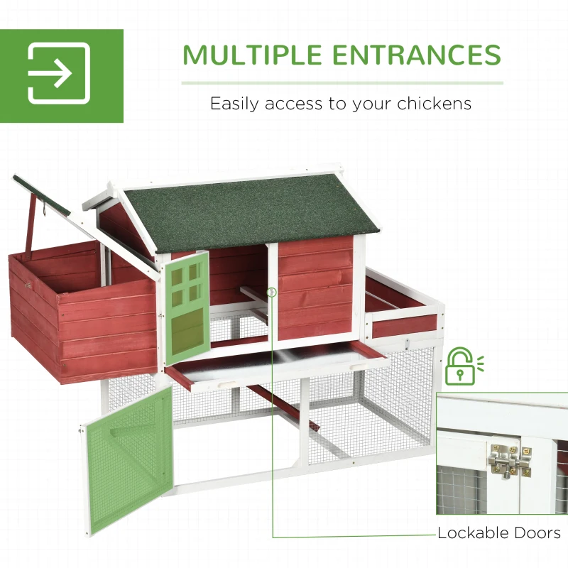 PawHut Wooden Chicken Coop Hen House Poultry Cage for Outdoor Backyard with Raised Garden Bed, Run Area, Nesting Box and Removable Tray,