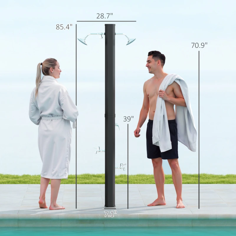 Outsunny 9.2 Gallon Slolar Heated Outdoor Shower with 2 Free-Rotating Shower Heads and Foot Showers for Poolside Beach Spa, 7.1ft