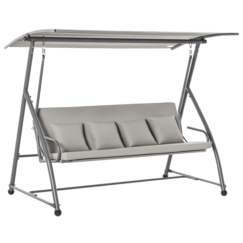 Outsunny Patio Swing Chair, 3 Person Convertible Hammock, Outdoor Swing Lounge Bed, Cushioned with Tilt Canopy, Light Grey