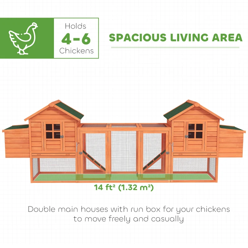 PawHut 123" Extra Large Chicken Coop Wooden Poultry House Rabbit Hutch Hen Backyard with Outdoor Run Ramps and Nesting Boxes