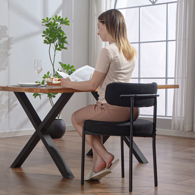 HOMCOM 4 Pieces Kitchen Chairs, Modern Dining Chairs w/ Corduroy Upholstery and Steel Legs for Living Room, Black