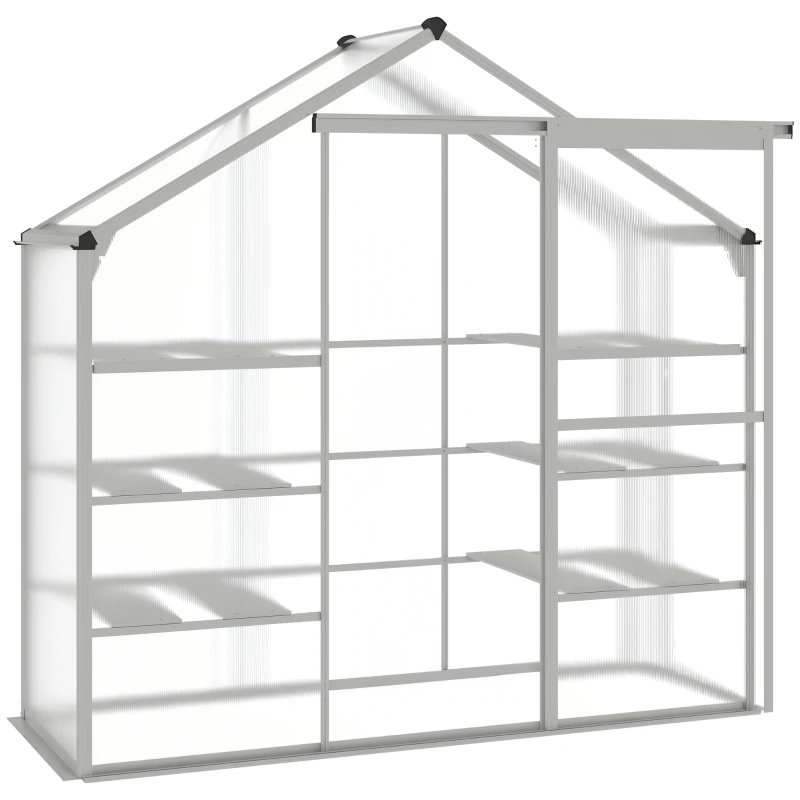 Outsunny 6.3' x 2.3' x 6.1' Outdoor Polycarbonate Greenhouse with 3-Tier Shelves, Cold Frame Greenhouse with Sliding Door and Aluminum Frame