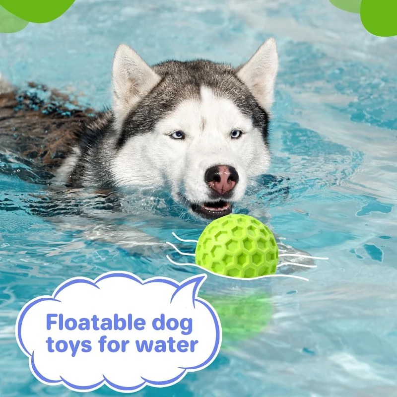 Indestructible Squeaky Dog Balls with High-Stretch Material, Honeycomb Texture, Tough Chew Toys for Large Breeds, 3" L x 3" W x 3" H, Green