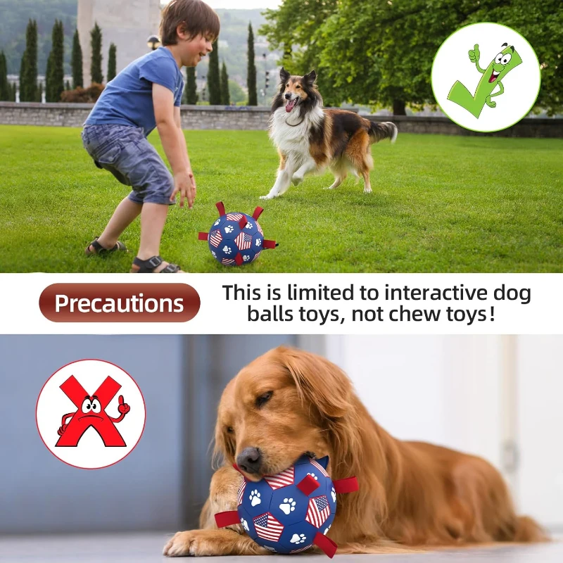 Interactive Dog Soccer Ball Toy with Straps, Convenient Package, Durable Water Toy for Small to Medium Dogs, 6" L x 6" W x 6" H, Blue+Red