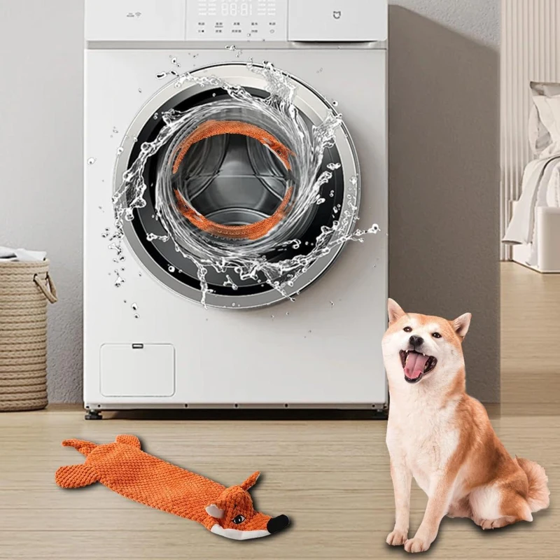 Squeaky Plush Dog Toy for All Breeds, Water Bottle Compatible, No Stuffing Crinkle Interactive Chew Toy, 9" L x 1" W x 18" H, Orange