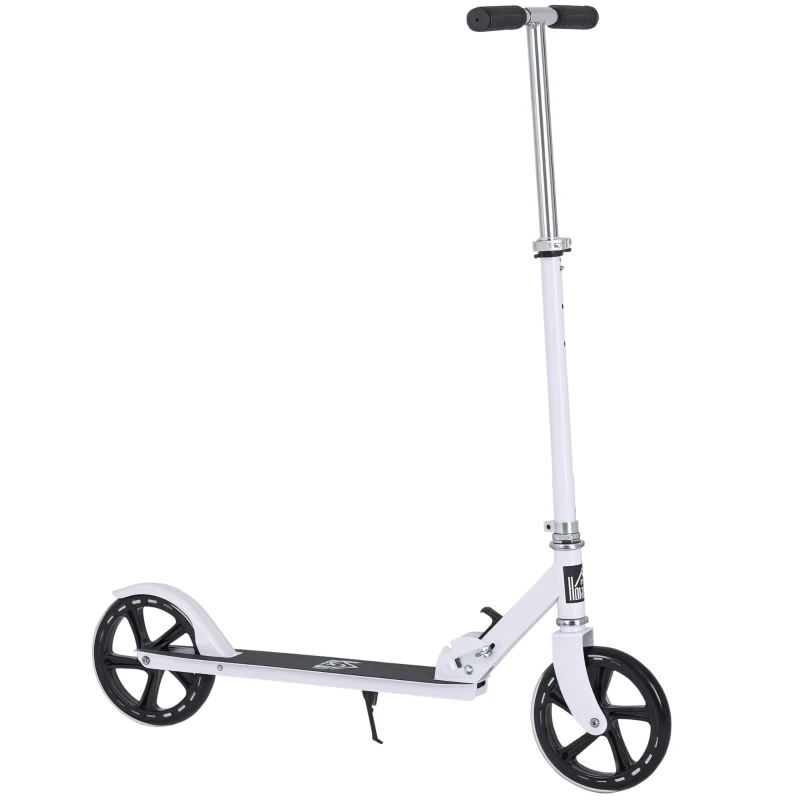 Aosom Kids Foldable Kick Scooter with Adjustable Height, Soft Textured Handles, Wide Deck, Brakes for Ages 7-14, 29.5" H - 39" H, White