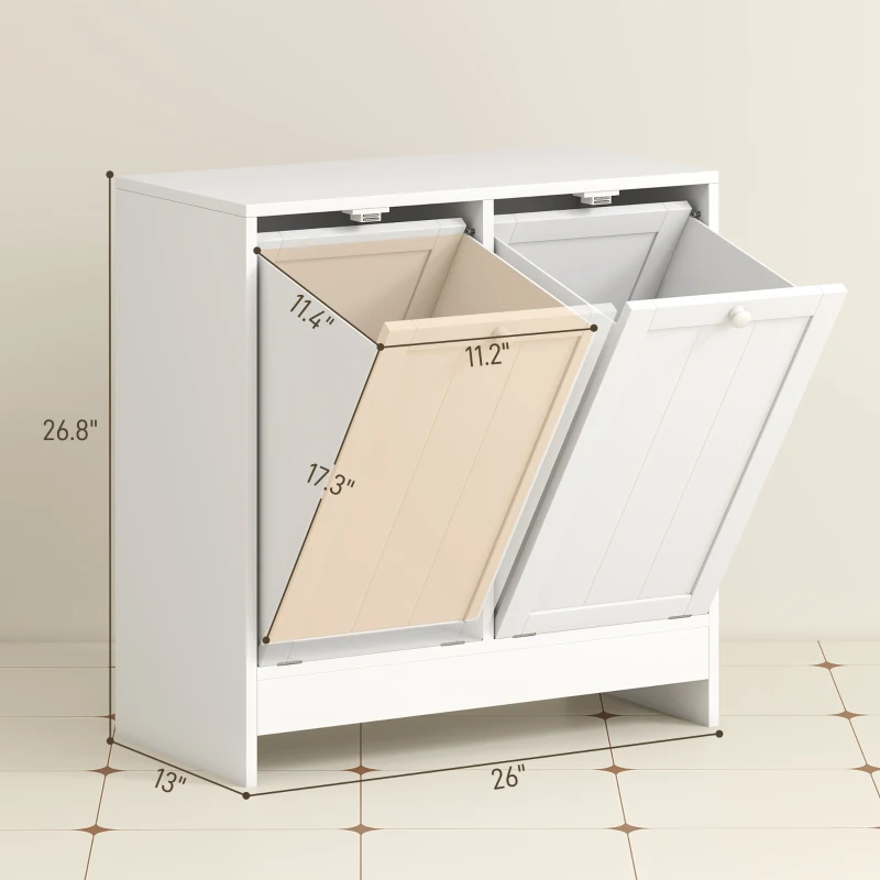 kleankin Tilt-out Laundry Storage Cabinet with 2 Compartment Hampers, White