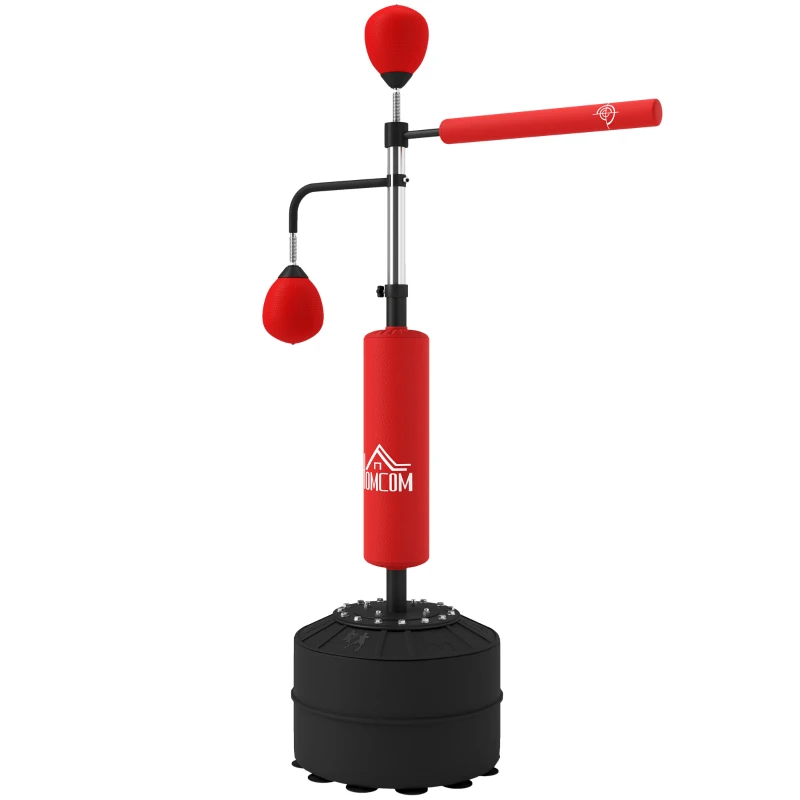 Soozier 4-in-1 Boxing Punching Bag Stand with 2 Speedballs, 360° Relax Bar, & PU-Wrapped Bag & Adjustable Height, Red