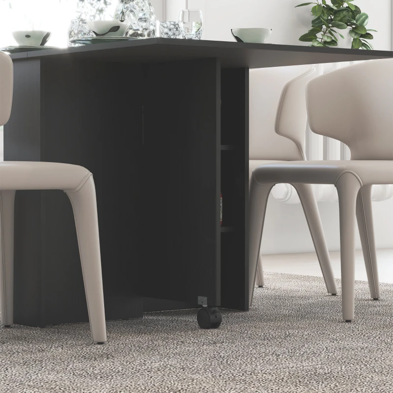 HOMCOM Foldable Dining Table with Storage Shelves, Drop Leaf, and Rolling Wheel