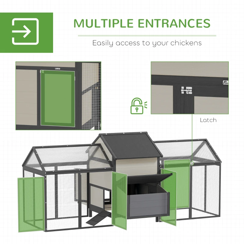 PawHut 100" Chicken Coop Wooden Chicken House Large Rabbit Hutch Poultry Cage Backyard with Double Run, Nesting Box, Gray