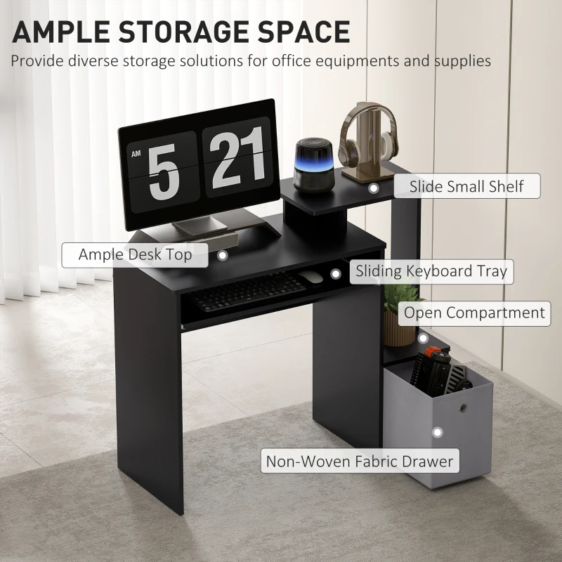 HOMCOM Computer Desk with Sliding Keyboard Tray Storage Drawer Shelf Home Office Workstation Black