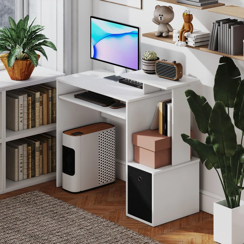HOMCOM Computer Desk with Sliding Keyboard Tray Storage Drawer Shelf Home Office Workstation White