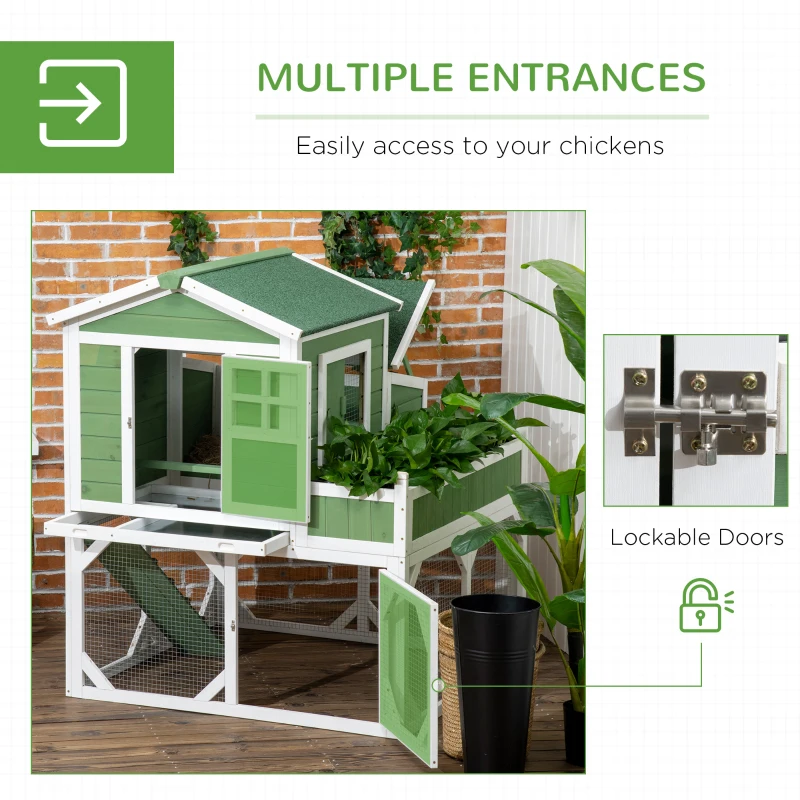 PawHut 49" Small Chicken Coop Hen House with Garden Space, Chicken House Outdoor Run Cage with Weather Protection, 2-4 Birds, Green