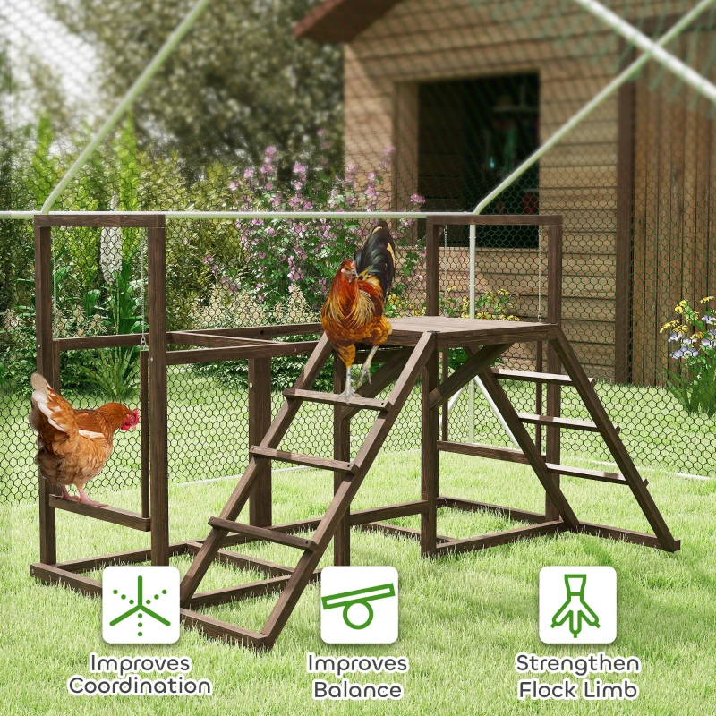 PawHut Chicken Activity Play Set with Multiple Chicken Perches, Swing, Ladder, Platform for 3-4 Chickens, Coffee